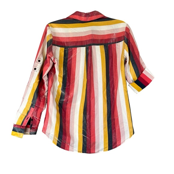 EXPRESS Portofino Striped Shimmer Button Up Blouse Vneck Collar Size Medium NWT - Picture 3 of 12